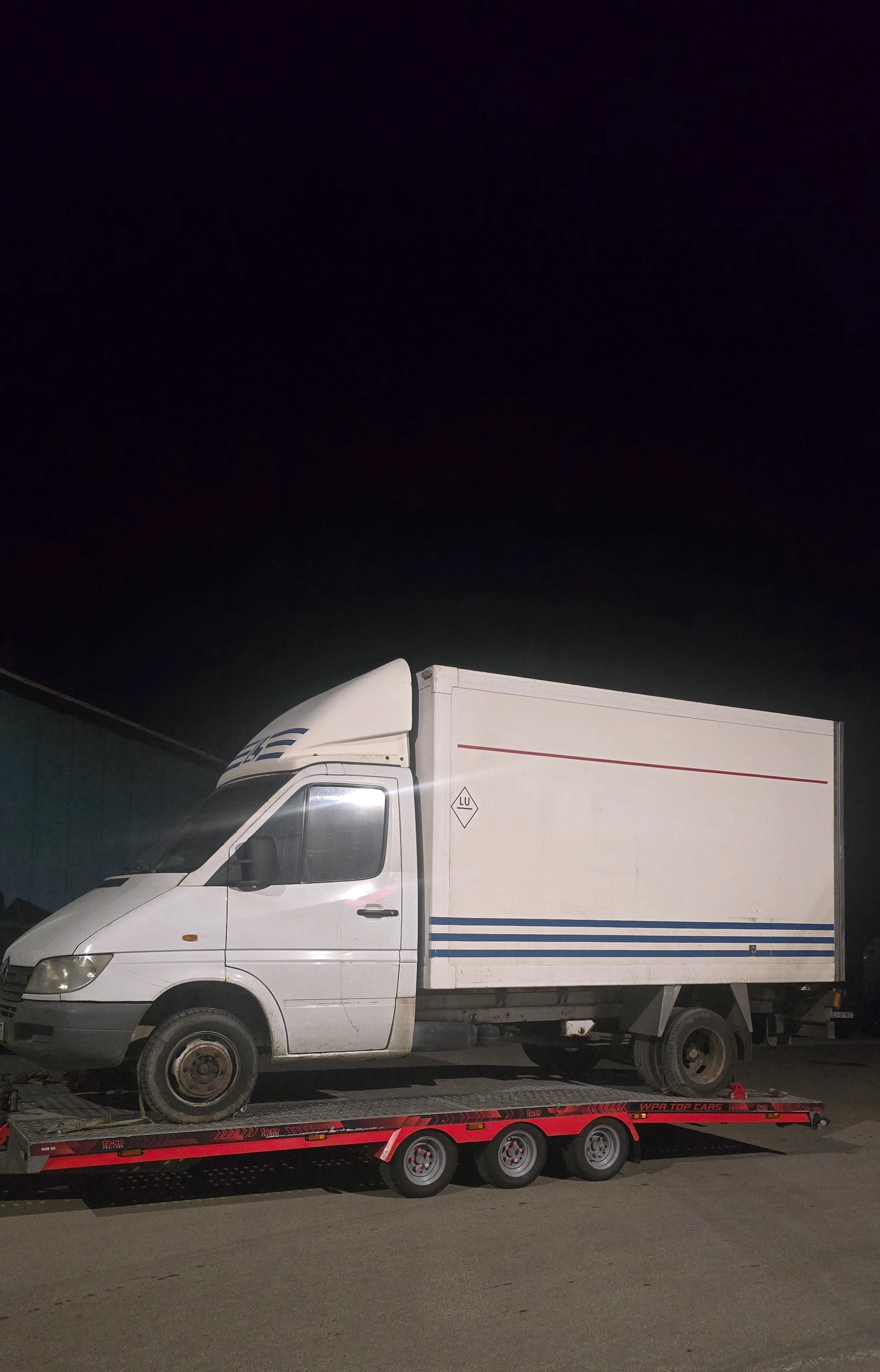 Mercedes Sprinter transportat pe platformă